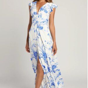 Botanical Bliss White Floral Print Flutter Sleeve Maxi Dress Lulus
